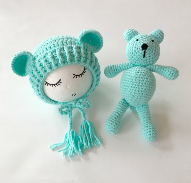 Cute Bear Knitting Baby Hat and Toy 2-Piece Set