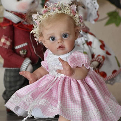 12 Inches Sweet Sandy Short Blonde Hair Open Eyes Reborn Doll Girl-Flo Fairy Serie