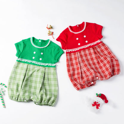 sleeveless plaid stitching christmas jumpsuit for 22-28 Inches dolls