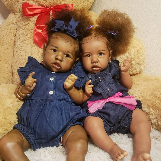 22 Inches Open Eyes Curly Hair African American Reborn Doll Twin Sisters-Saskia