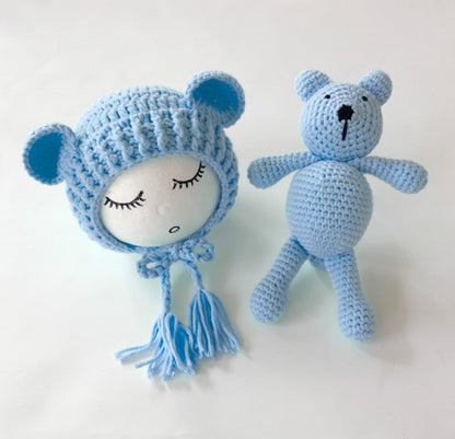 Cute Bear Knitting Baby Hat and Toy 2-Piece Set