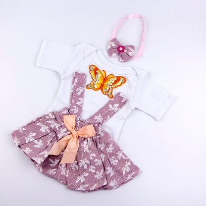 Cute Butterfly 3-Piece Floral Dress Set for 17-18 Inches Reborn Doll