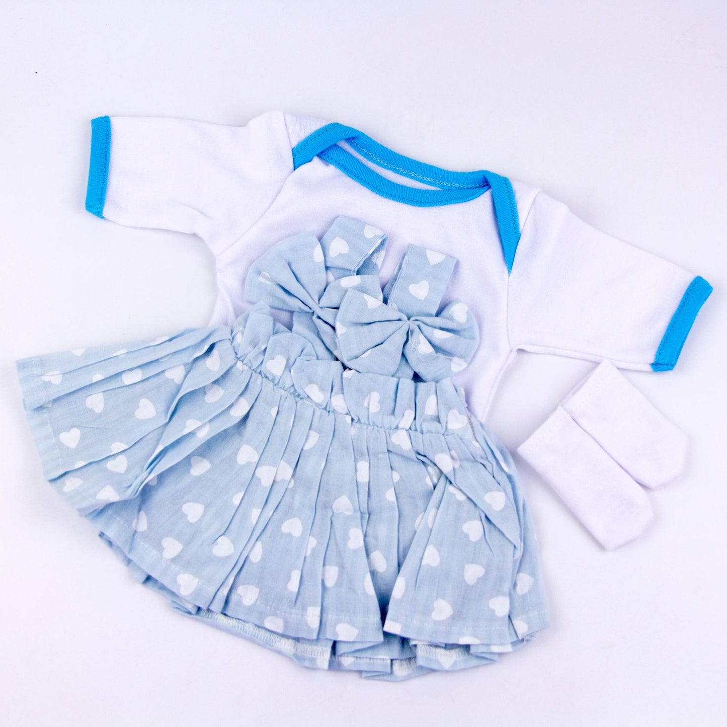 Cute Blue Polk Dot 3-Piece Dress Set for 17-18 Inches Reborn Doll