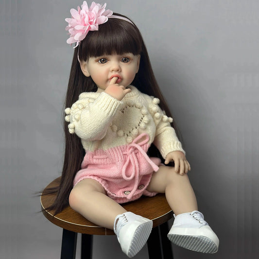 22 Inches Open Eyes Long Brown Hair Reborn Doll Girls -Betty