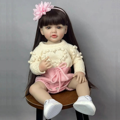 22 Inches Open Eyes Long Brown Hair Reborn Doll Girls -Betty