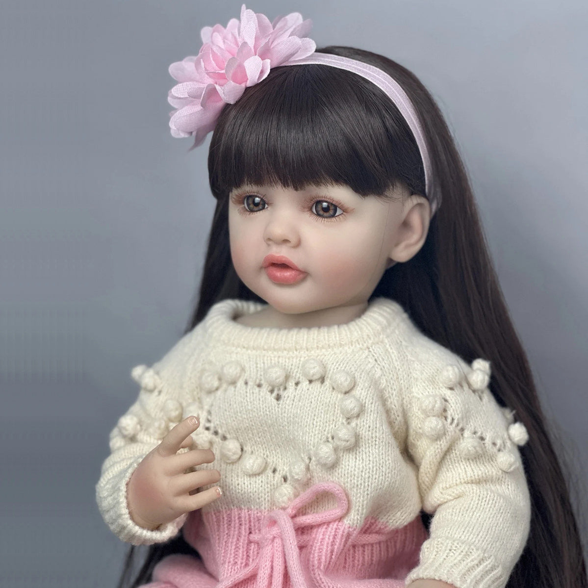 22 Inches Open Eyes Long Brown Hair Reborn Doll Girls -Betty