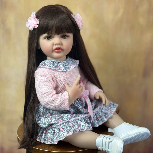 22 Inches Open Eyes Long Brown Hair Reborn Doll Girls -Betty