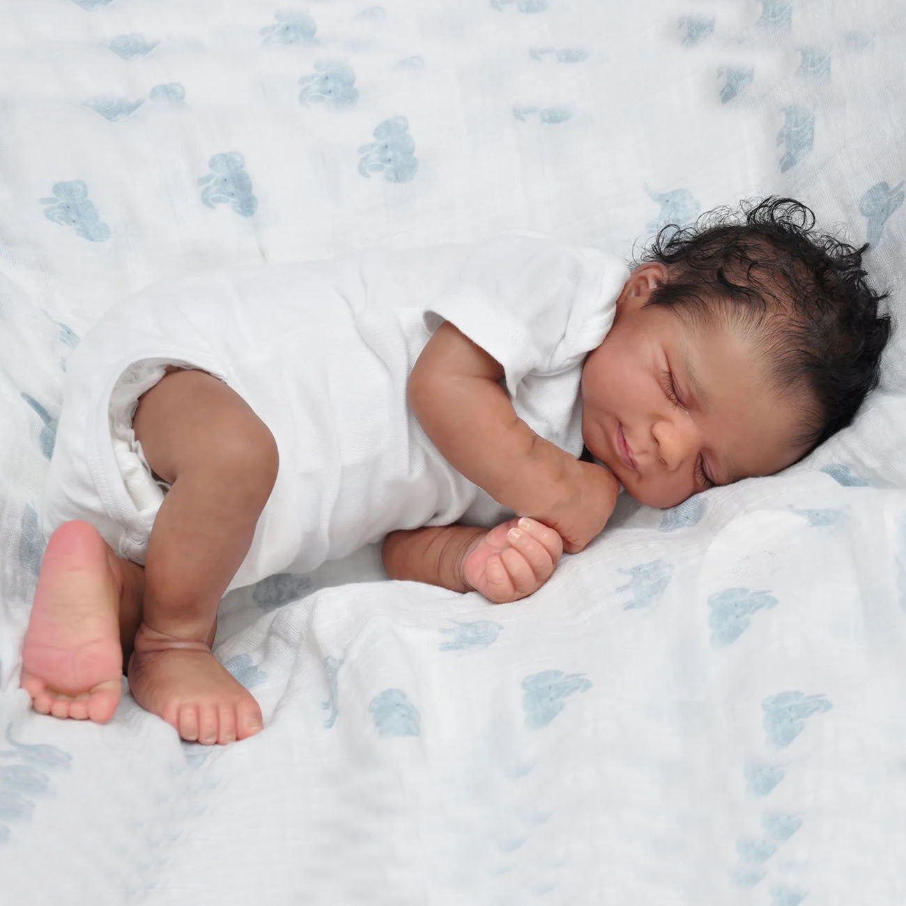 19 Inches Realistic Augus Closed Eyes Dark Skin Reborn Doll-Pascale