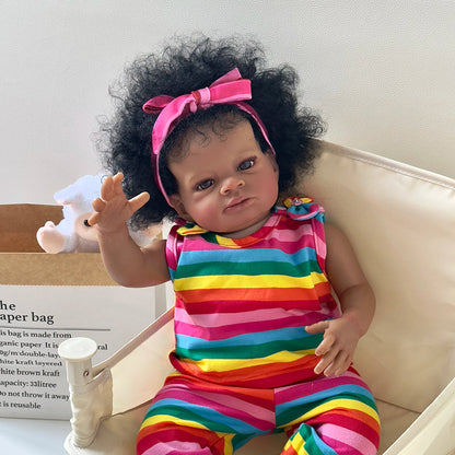 20 Inches Open Eyes Dark Skin Curly Hair Reborn Doll-Lanny