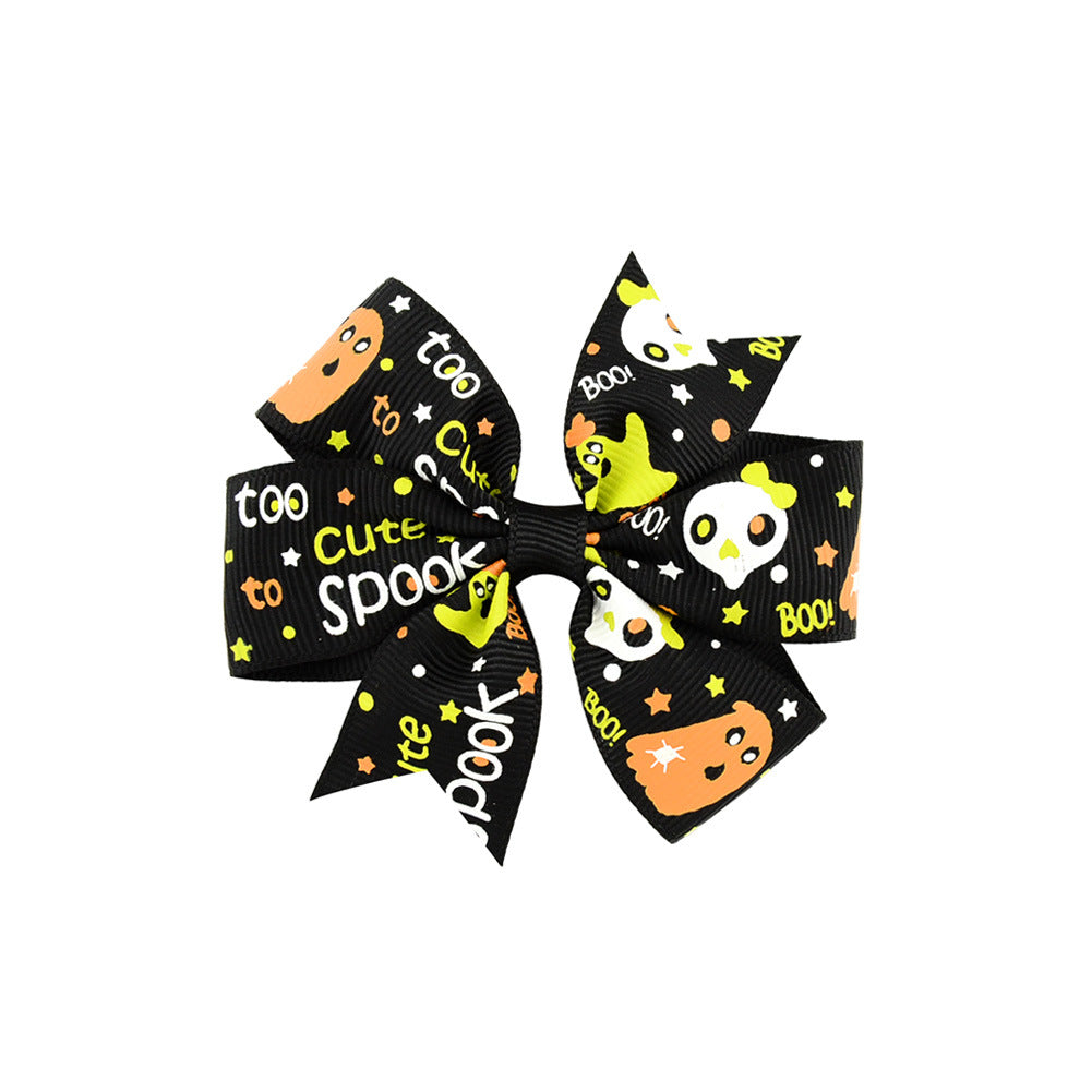 Halloween ribbed band bowknot children barrettes