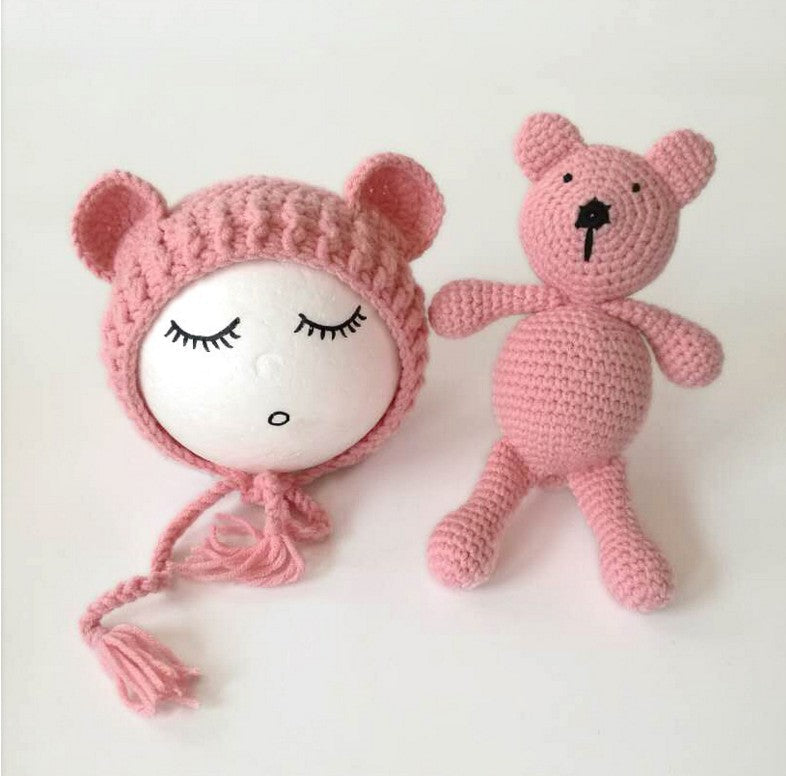 Cute Bear Knitting Baby Hat and Toy 2-Piece Set