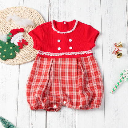 sleeveless plaid stitching christmas jumpsuit for 22-28 Inches dolls