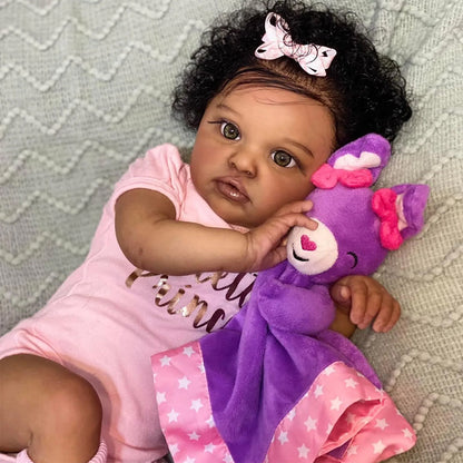 20 Inches Open Eyes Dark Skin Curly Hair Reborn Doll-Chantal