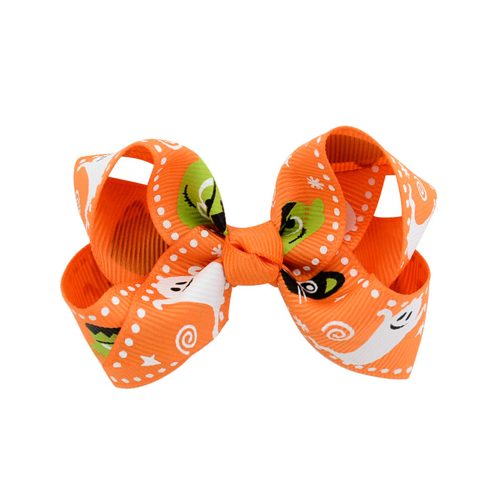 Halloween cartoon print bow barrettes