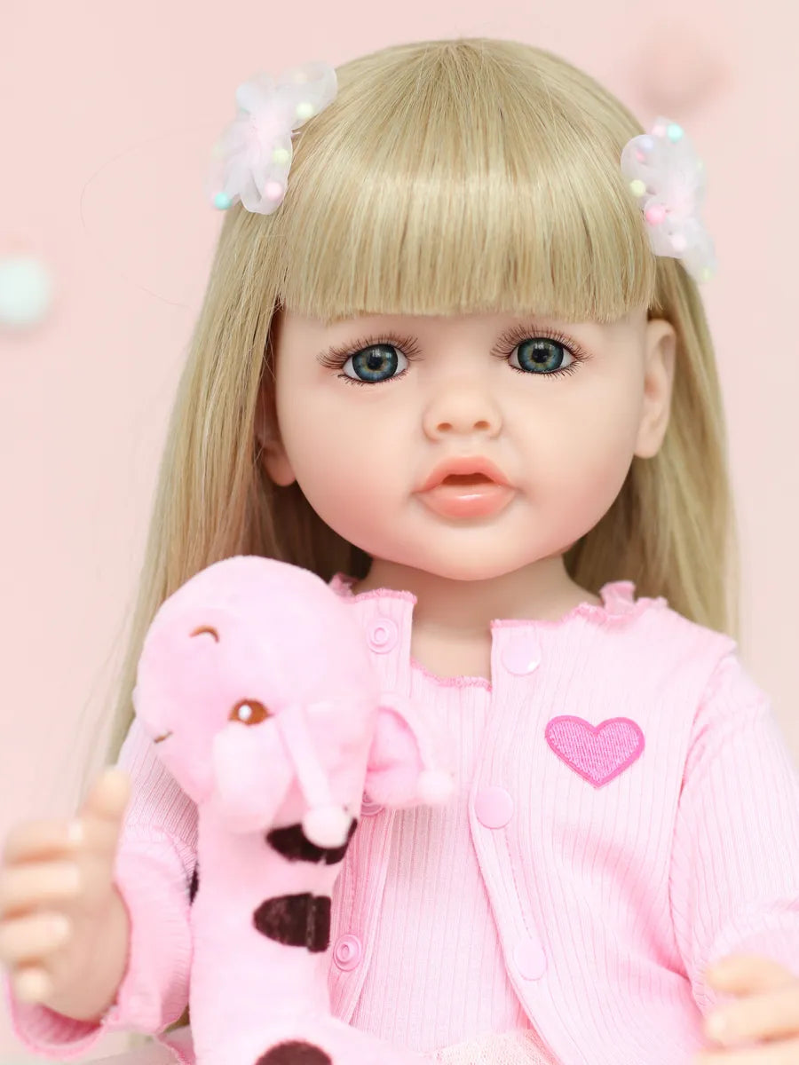 22 Inches Open Eyes Long Blonde Hair Reborn Baby Girls With Pink Dress-Betty