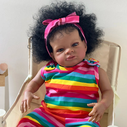 20 Inches Open Eyes Dark Skin Curly Hair Reborn Doll-Lanny