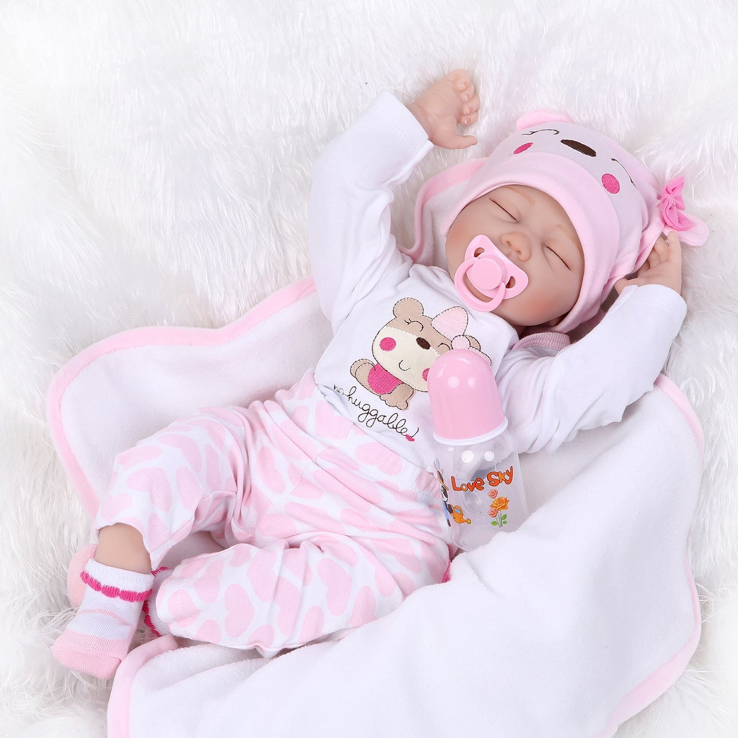 Nice 55 Cm Reborn Doll With Cloth Body And Closed Eyes