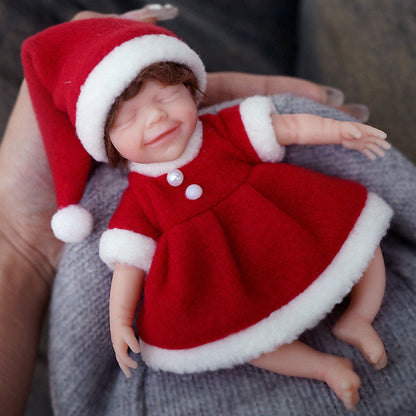 6 Inch Closed Eyes Mini Reborn Dolls With Christmas Clothes-April Clothes