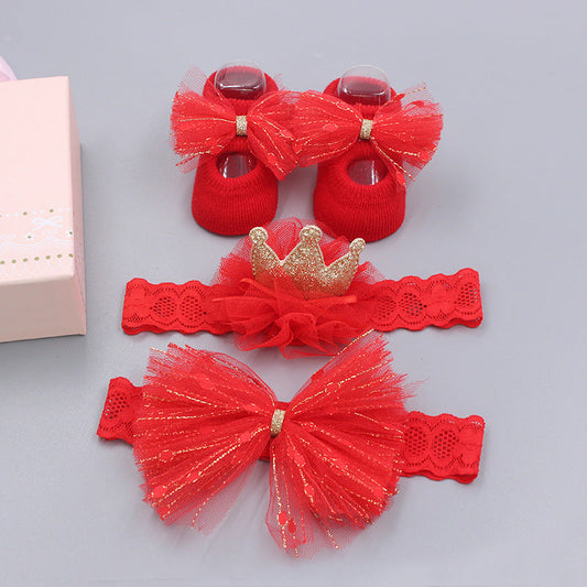 Sweet Bow Knot Headbands and Socks 3-Piece Set