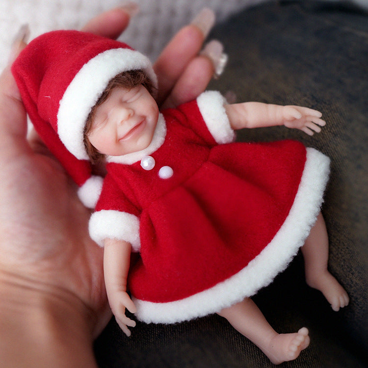 6 Inch Closed Eyes Mini Reborn Dolls With Christmas Clothes-April Clothes