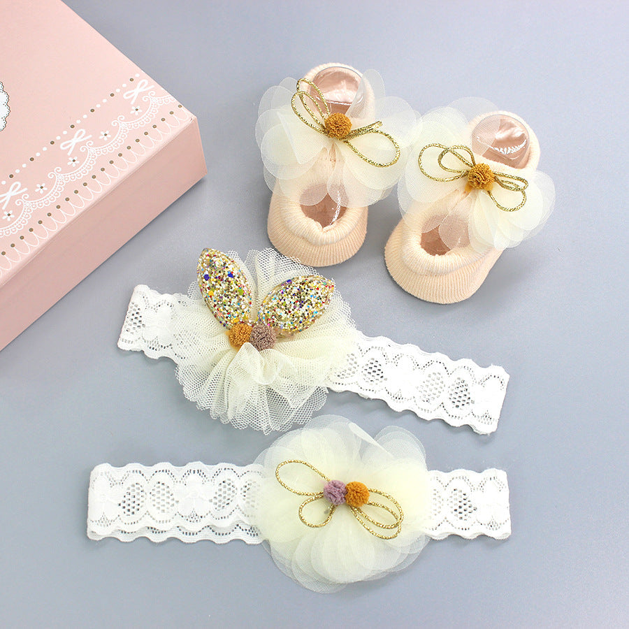 Cute Bunny Ears Headbands and Socks 3-Piece Set