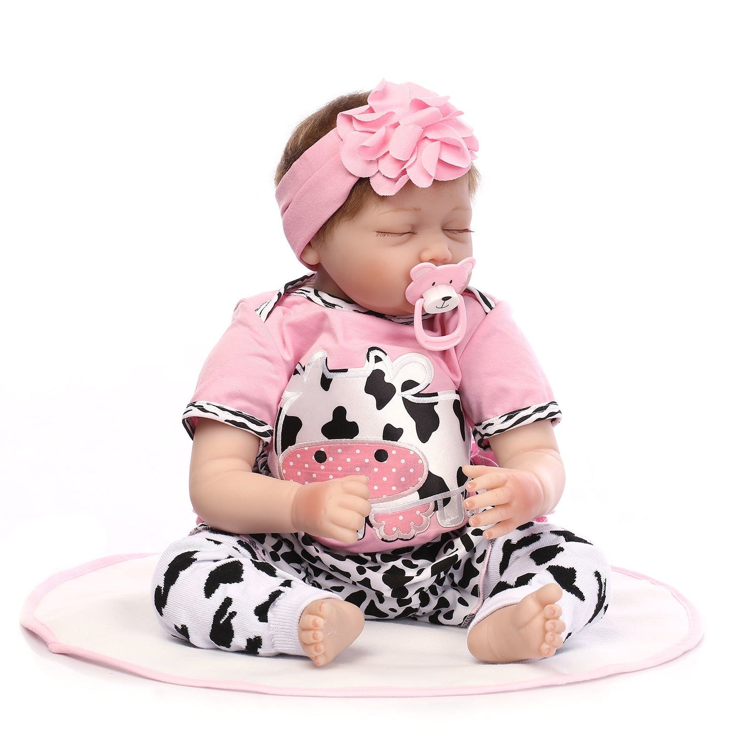 Nice 55 Cm Reborn Doll With Cloth Body And Closed Eyes