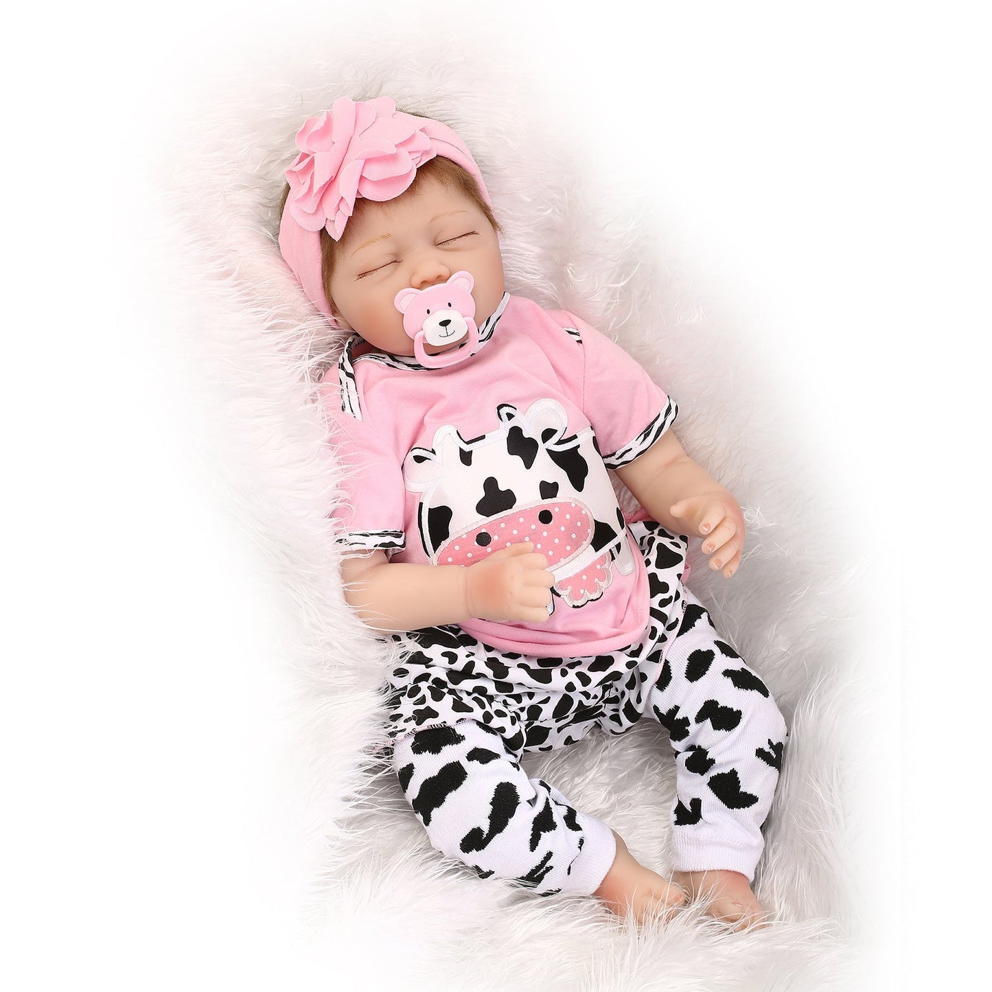 Nice 55 Cm Reborn Doll With Cloth Body And Closed Eyes