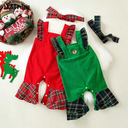 Christmas ruffled flying sleeve jumpsuit for 27-28 Inches Dolls