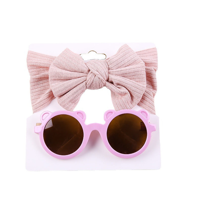 Kids Knit Stretch Stripe Bow Headband Sunglasses Two-Piece Set