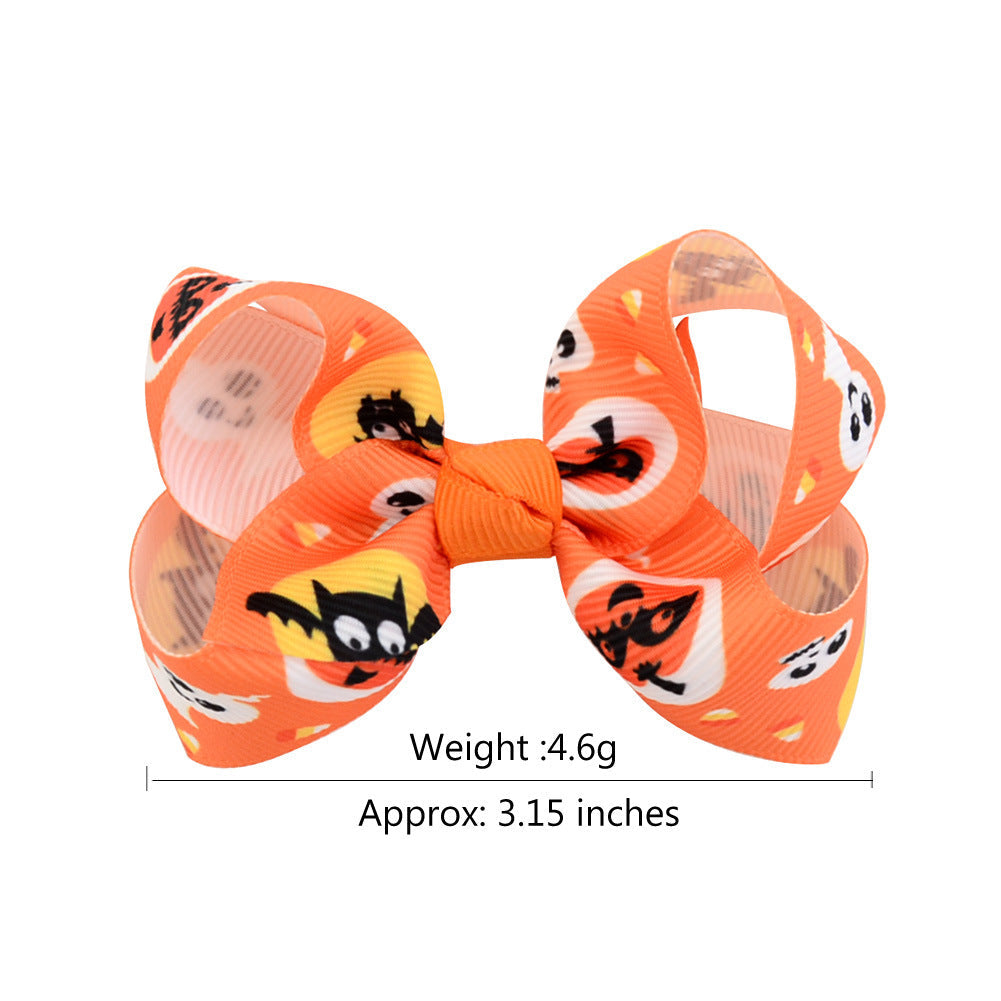 Halloween cartoon print bow barrettes