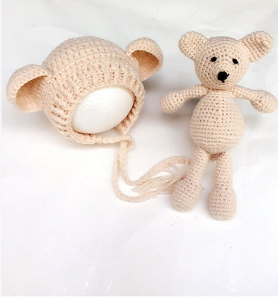 Cute Bear Knitting Baby Hat and Toy 2-Piece Set