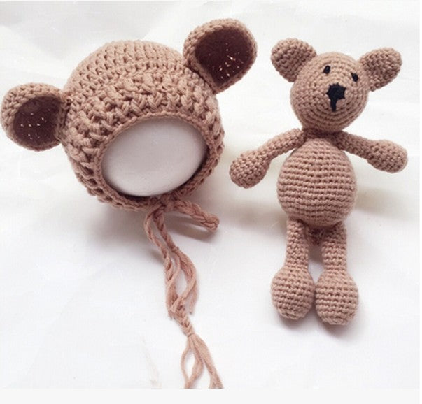 Cute Bear Knitting Baby Hat and Toy 2-Piece Set