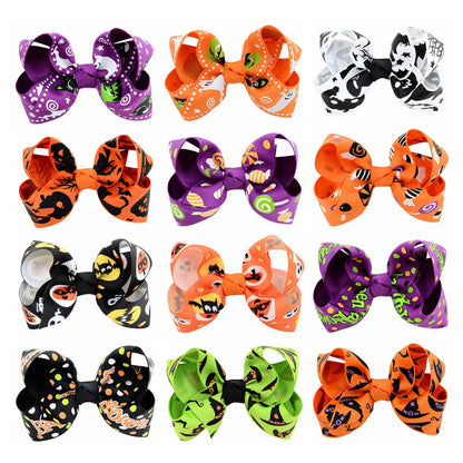 Halloween cartoon print bow barrettes