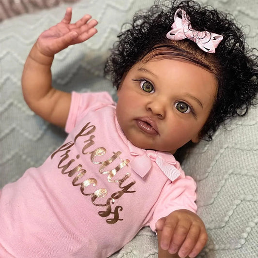 20 Inches Open Eyes Dark Skin Curly Hair Reborn Doll-Chantal