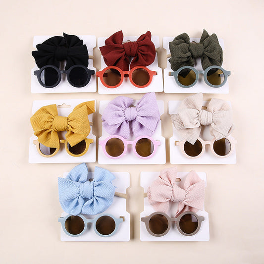 Bow Nylon Headband Sunglasses Two-Piece Set