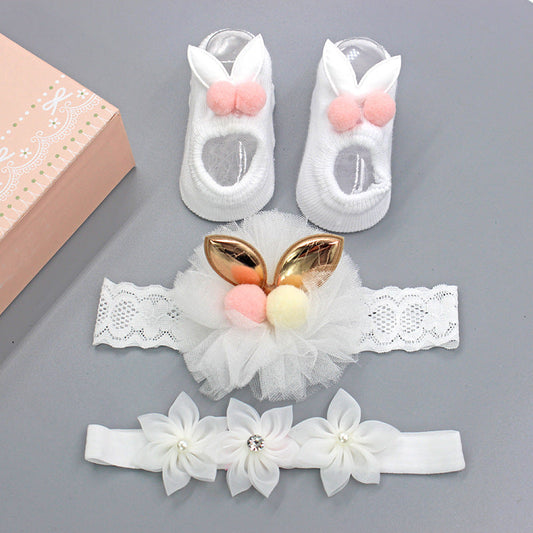 Cute Bunny Ears Headbands and Socks 3-Piece Set