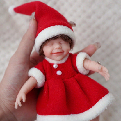 6 Inch Closed Eyes Mini Reborn Dolls With Christmas Clothes-April Clothes