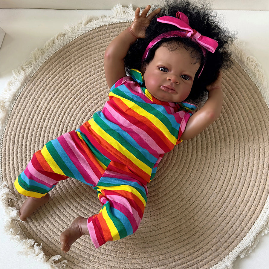 20 Inches Open Eyes Dark Skin Curly Hair Reborn Doll-Lanny