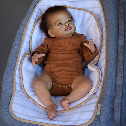 20 Inches Open Eyes Dark Skin Curly Hair Reborn Doll in Brown Clothes-Lanny