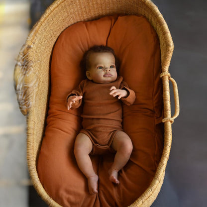 20 Inches Open Eyes Dark Skin Curly Hair Reborn Doll in Brown Clothes-Lanny