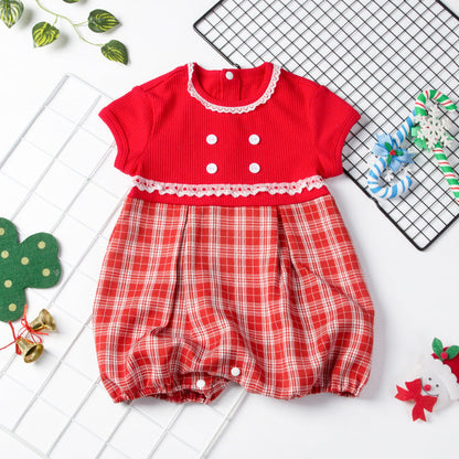 sleeveless plaid stitching christmas jumpsuit for 22-28 Inches dolls