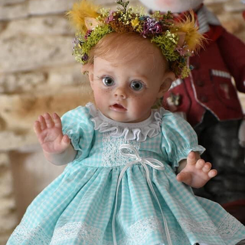 12 Inches Sweet Sandy Short Blonde Hair Open Eyes Reborn Doll Girl-Flo Fairy Serie