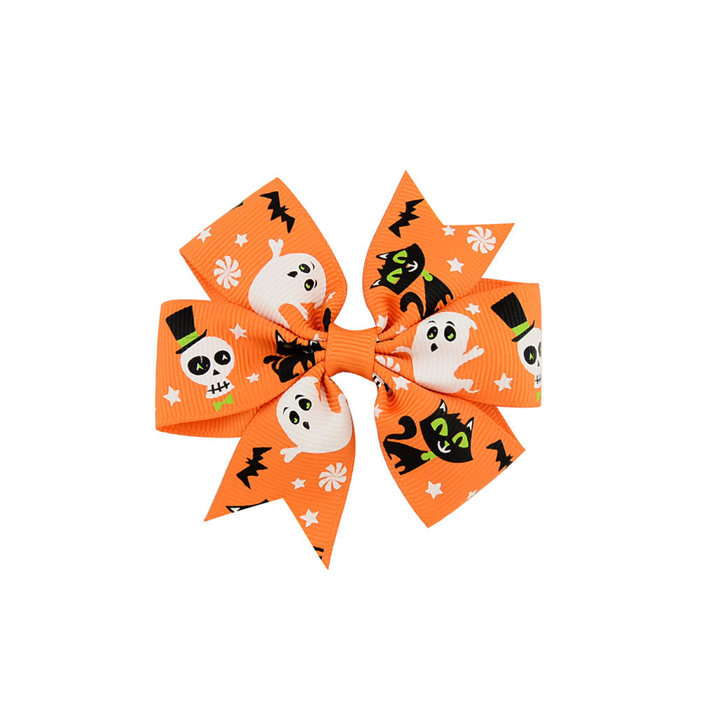 Halloween ribbed band bowknot children barrettes