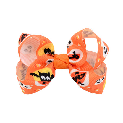 Halloween cartoon print bow barrettes