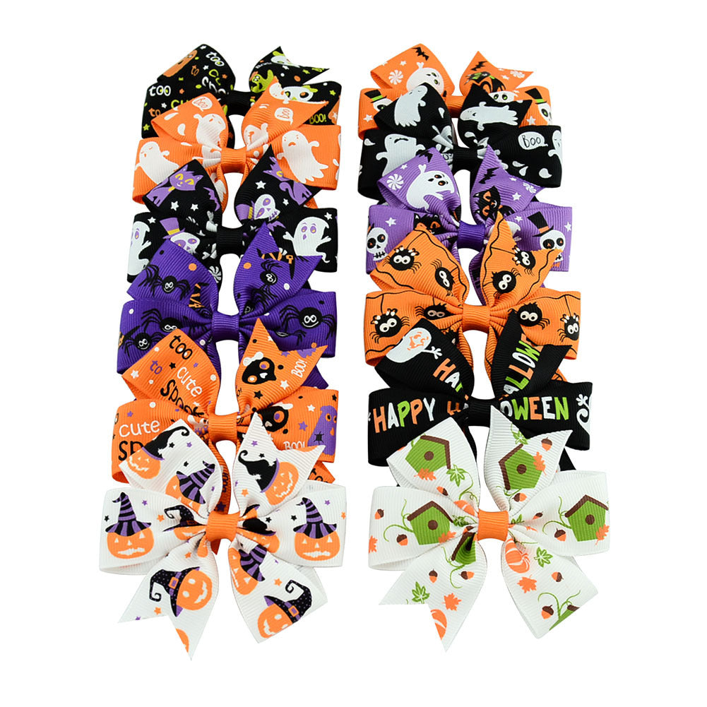 Halloween ribbed band bowknot children barrettes