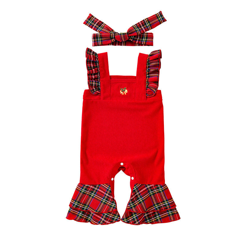 Christmas ruffled flying sleeve jumpsuit for 27-28 Inches Dolls