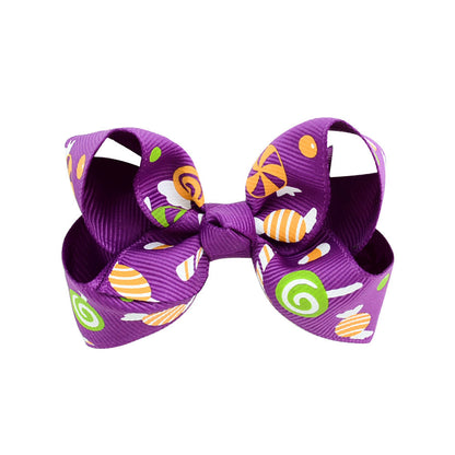 Halloween cartoon print bow barrettes