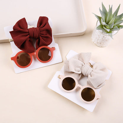 Bow Nylon Headband Sunglasses Two-Piece Set