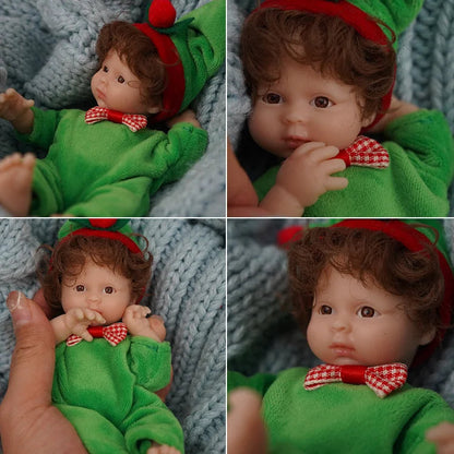 6 inches Open Eyes Short Hair Mini Full Silicone Reborn Doll In Christmas Clothes