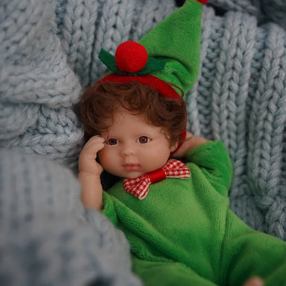 6 inches Open Eyes Short Hair Mini Full Silicone Reborn Doll In Christmas Clothes